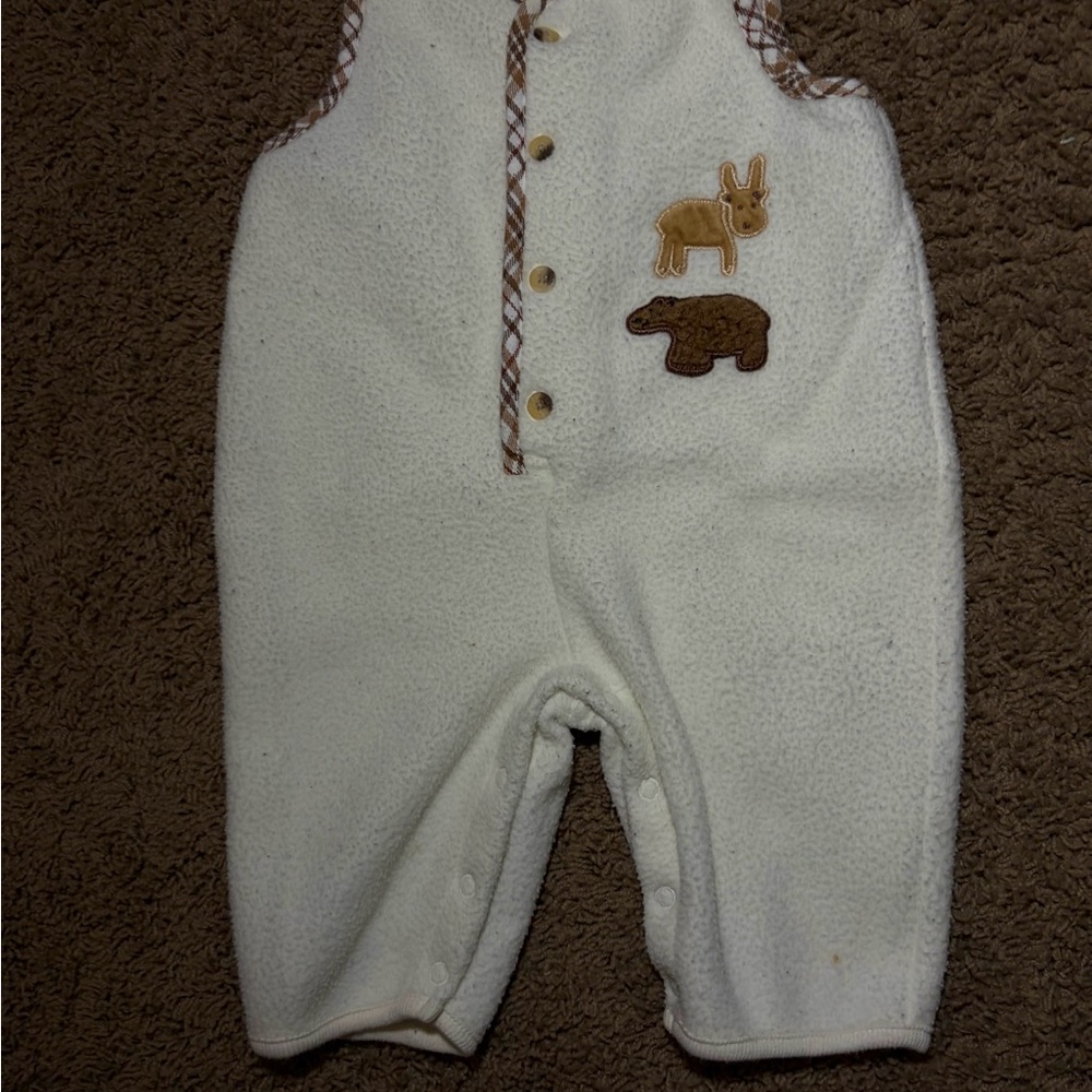 Vintage GAP White Fleece Baby Romper with Plaid Trim